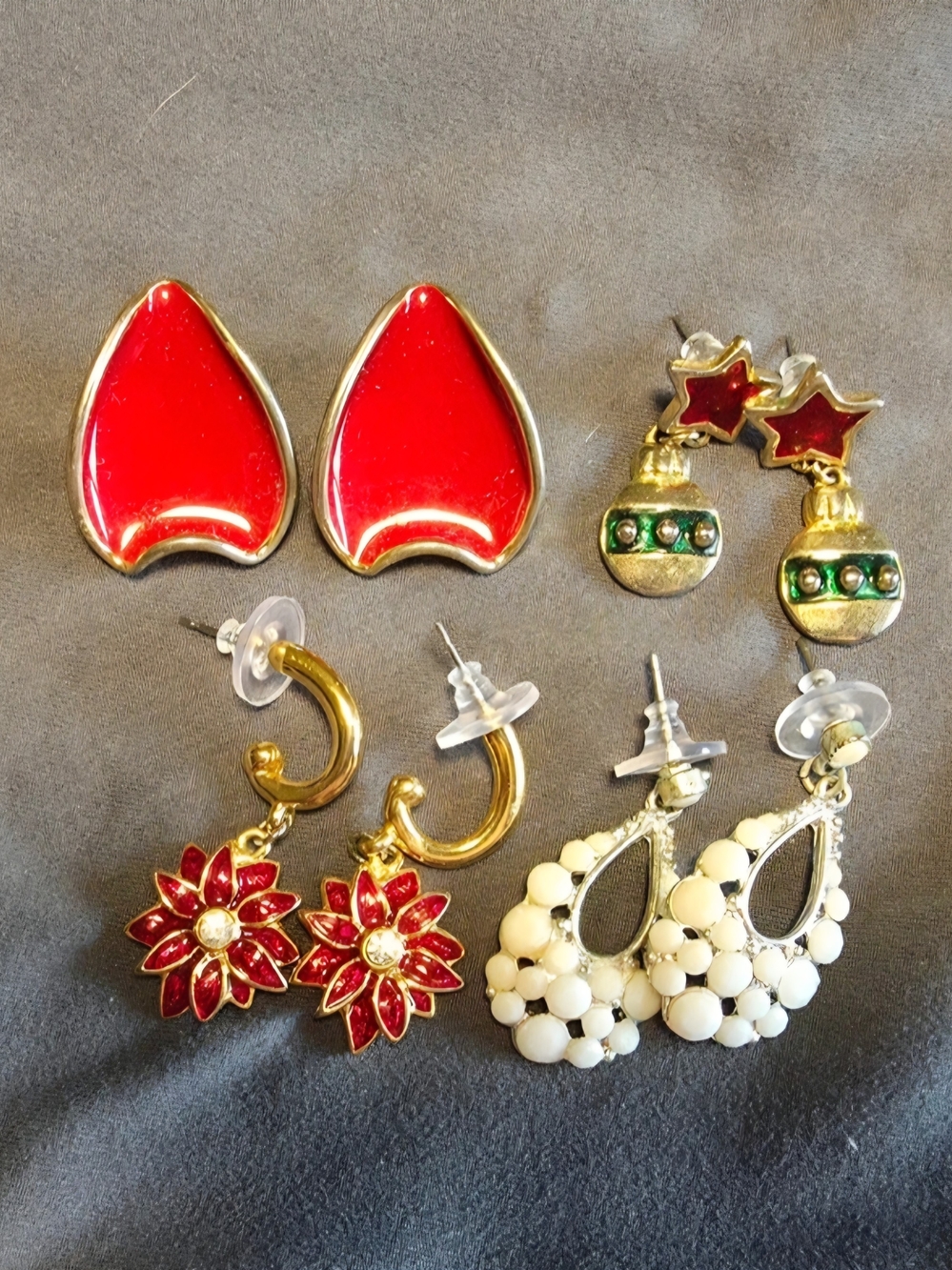 Gold and Red Floral Drop Earrings - Women Accessories